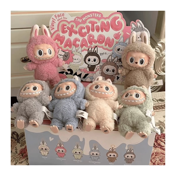 LABUBU Monster Plysj Nøkkelring - Vinyl Ansikt - Veske Charm - Tegneserie Nøkkelring - Trendy Overraskelse Samlefigur (Tilfeldig Stil)