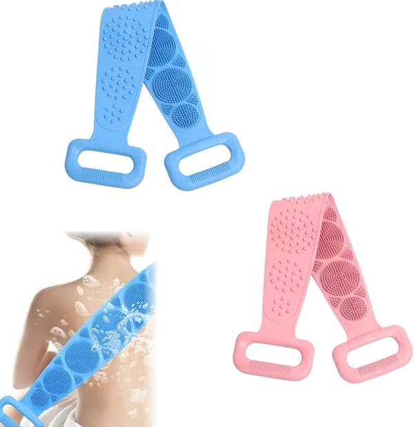 2 stycken - Duschborste - Ryggskrubbare - Kroppsborste - Dubbelsidig silikonbadborste - 60 cm
