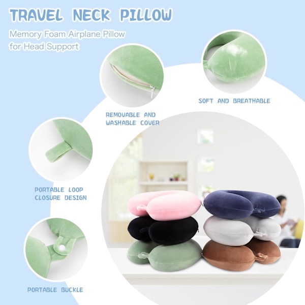 Reisepute Nakkepute Memory Foam Reiseputer Hodestøttepute for Fly T tog Bil Kontor Reise Essensielle Flypute for en Lang Tid Grå Gr Green One Size