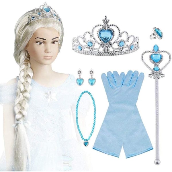 Prinsessa Elsan asusteet – Samat kuin yllä. 9 pieces - blue (wig)