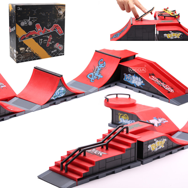 Mini Skatepark til Finger Skateboard Feltkombination Legetøjs Skateboard Park Rampe Legetøjs Skateboard Rampe (6 skateboards + 6 tilbehørspakker) 6-in-1 set