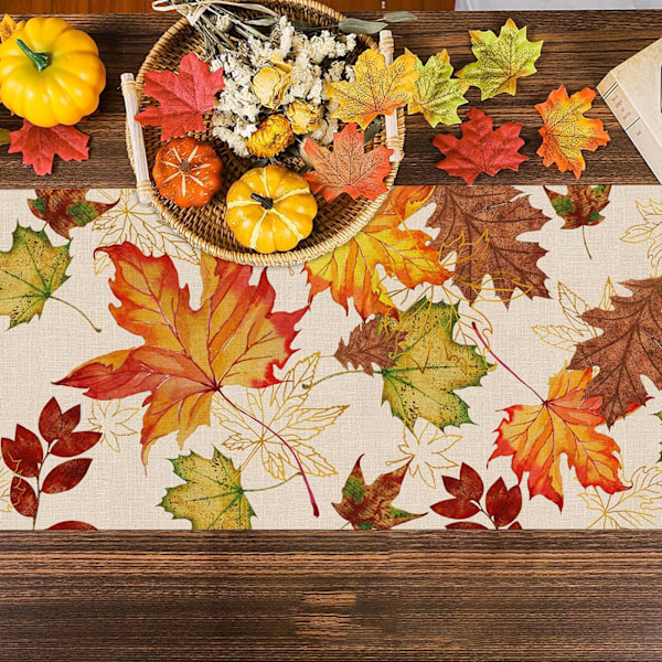Høstdekorasjoner for hjemmet, høstløv i lønneformat bordløper, Thanksgiving akvarellplante gule blader hjemkjøkkendekorasjon, 13x72 tommer Style 2