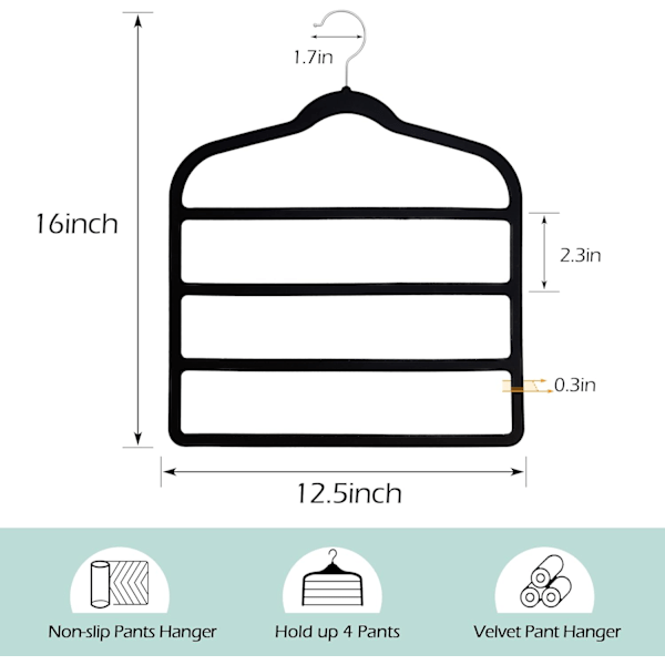 3-pack jeanshängare, multihängare i sammet, förvaringsorganisatör för garderob, byxor, halsduk, bälte, slipsar, handduk (svart)