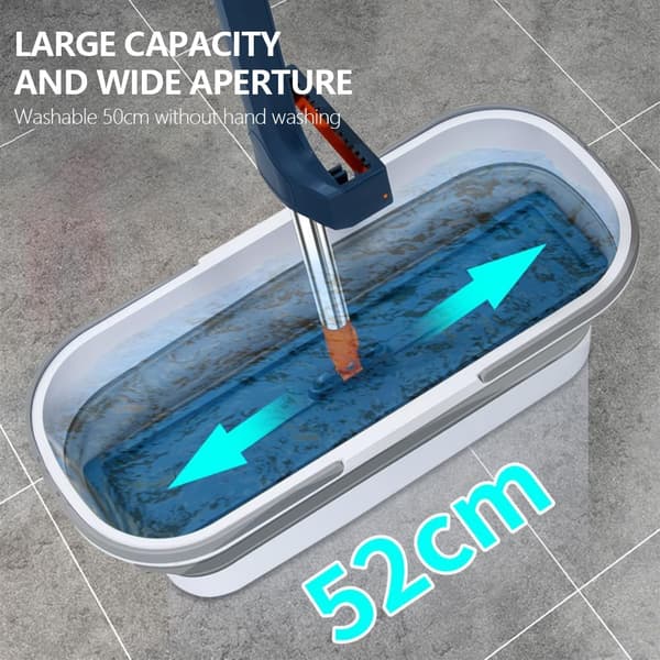 Multifunksjonell Sammenleggbar Mopp og Oppbevaringsbøtte (56x26x21cm, Grå) Gray flat mop cleaning bucket