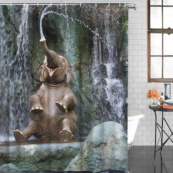 Dusjforheng i stoff, muggsikker dusjforheng, elefant