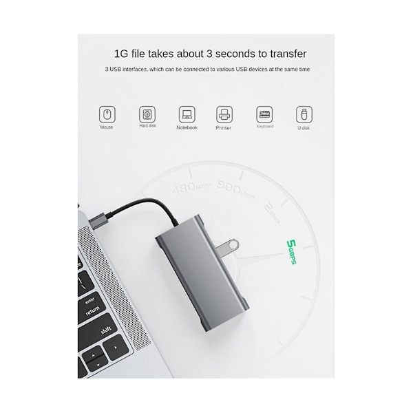 11-i-1 USB-C-docka, USB-hubb 3.0, splitter, multiportadapter, 4K-kompatibel, RJ45, SD/TF, VGA, PD, ljud