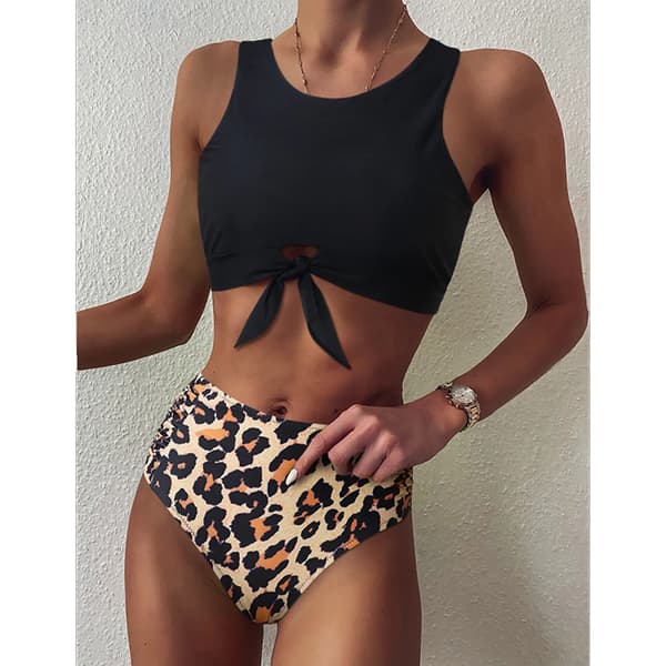 Bikini med hög midja, tryckt baddräkt, dambikini