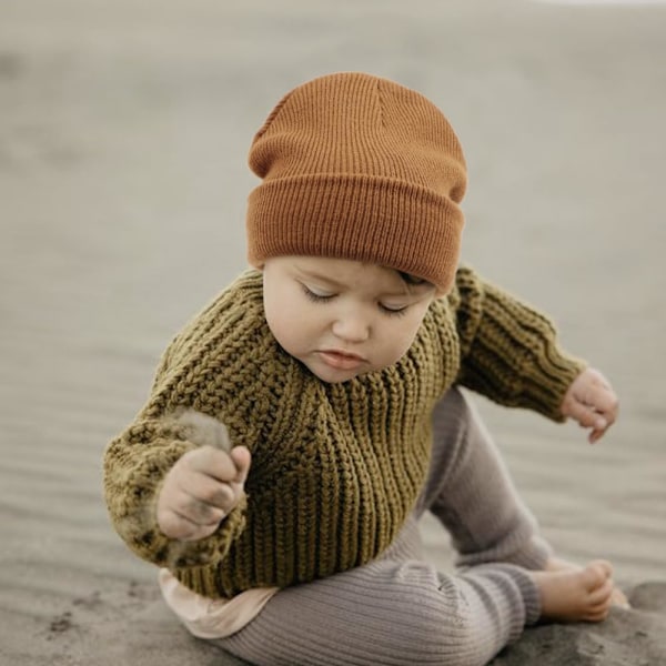 Vinterstickad Mössa för Småbarn - Mjuk Unisex Varm Hatt för Pojkar och Flickor 2 Pack Hats: Beige/Coffee 6-36 months