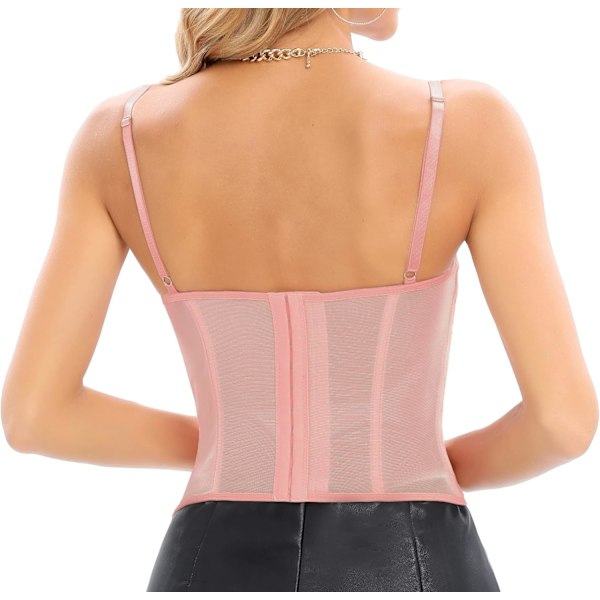 Naisten Pitsi Sexy Bustier Korsetti Yläosa Kalaluu Pinkki - Koukku Takana Pink - Hook Back L