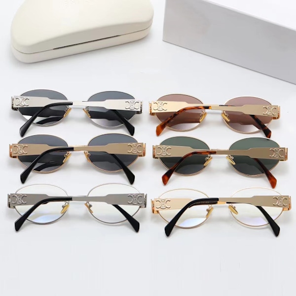 Solbriller til kvinder, trendy metal western solbriller til mænd, cat eye ovale brede briller Golden frame