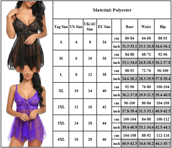 Sexet damesæt mesh undertøj split gaffel pyjamas natkjole sæt Violet Violet M