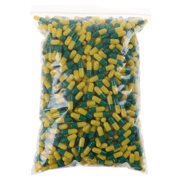 1000 tomma hårda gelatinkapslar storlek 0# - Grön/Gul Green Yellow 1000Pcs