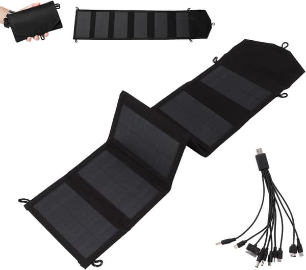 Bærbar solcelleoplader med 20W output, 5.2V, 2A, 2 USB, foldbar solcelleoplader til bærbare computere, telefoner, miniventilatorer og USB-forlængerkabel