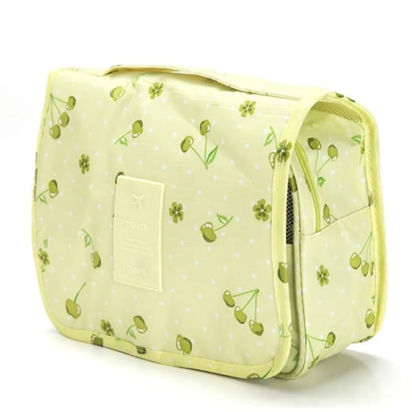 Reisekosmetikkveske for menn og kvinner, nylon, vanntett sminkeveske med høy kapasitet, toalettartikler oppbevaringsveske, dame Neceser baderomspose Green cherry