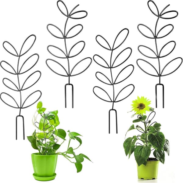 Mini Metal Espalier til Potteplanter, Bladform, Sort, 14.5x31.5cm, til Klatreplanter