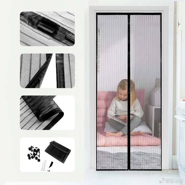 Varme sommer Anti-mygg Insekt Fluer Bug Gardiner Magnetisk Nett Mesh Automatisk Lukkende Dørskjerm Kjøkken Gardin 80 x 210cm Black