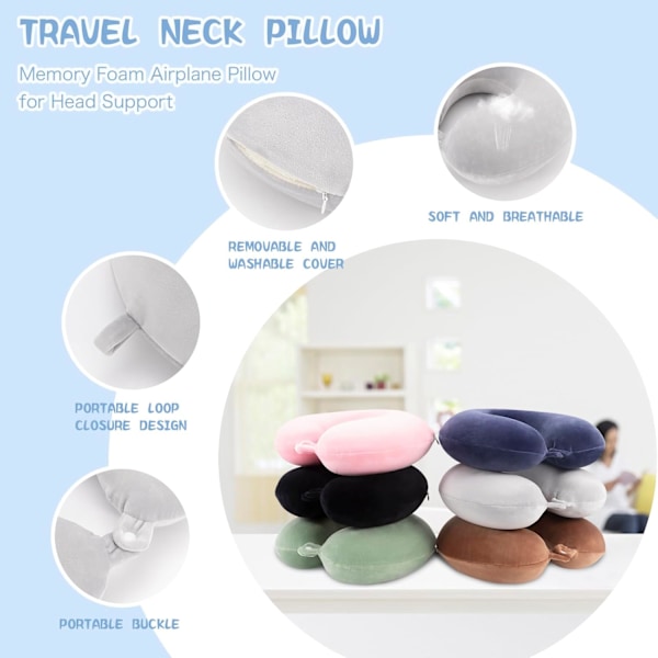 Reisepute Nakkepute Memory Foam Reiseputer Hodestøttepute for Fly T tog Bil Kontor Reise Essensielle Flypute for en Lang Tid Grå Grey One Size