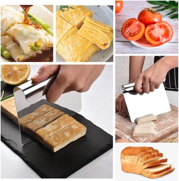 Deigskrape, 304 rustfritt stål, ergonomisk deigkutter for brød, pizza og baking, sølv, 14 x 12 cm