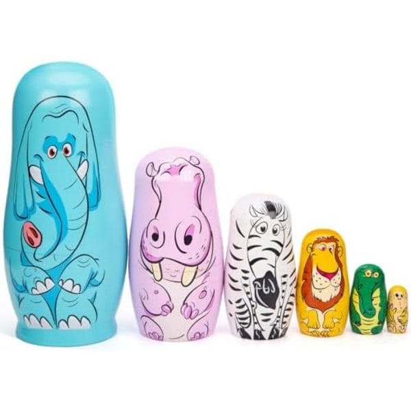 6 st Ryska Nesting Dolls, Matryoshka Dockor Staplingsdockor Trädjur Nesting Dolls Handgjorda Leksaker för Barn Födelsedag