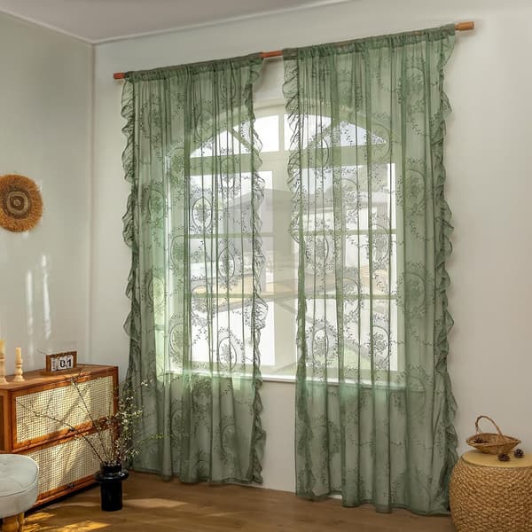 Green Lace Curtains 2 pcs Green Green 140*160cm