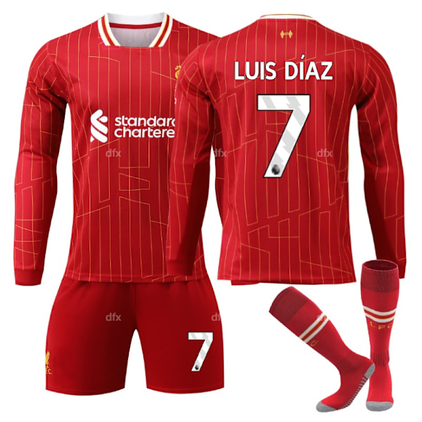 Liverpool Barn Hemmaställ 2024-2025 Höst & Vinter Nr 7 strumpor M LUIS DIAZ No 9 socks M