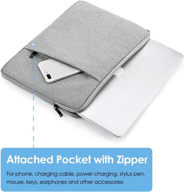 13-tums laptopfodral, vattentät polyester, mjukt mockafoder, framficka, dubbla dragkedjor, MacBook Air, resor, kontor, grå