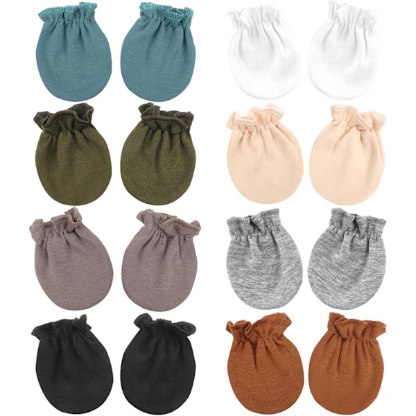 Bomullsbabyvotter for nyfødte - Kløfri hansker for 0-6 måneder 8 Sets of baby mittens MT-21