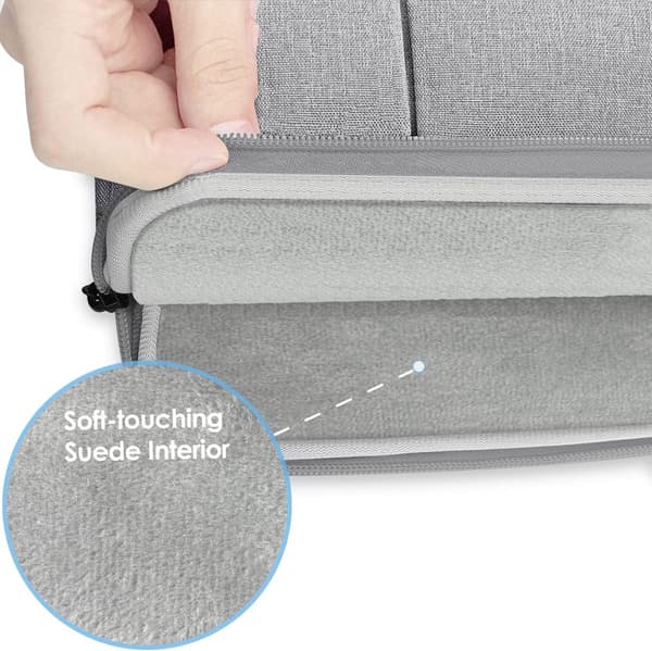 13-tums laptopfodral, vattentät polyester, mjukt mockafoder, framficka, dubbla dragkedjor, MacBook Air, resor, kontor, grå