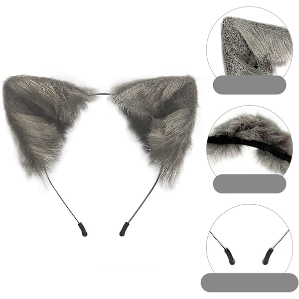Ketun korvat panta hiuspanta vaatetus asusteet cosplay-juhliin (harmaa) grey