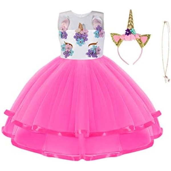 Unicorn Dress for Kids Sleeveless Birthday Party Dress 100cm for 2-3 Years 100 cm för 2–3 år rosered