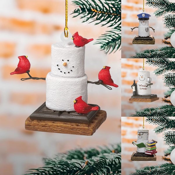 Snømannsornament med kardinaler (tilfeldig hengende snor)