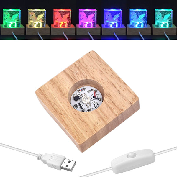 LED-lysdisplaybase, 7 farget kvadratisk trebelyst base Sta