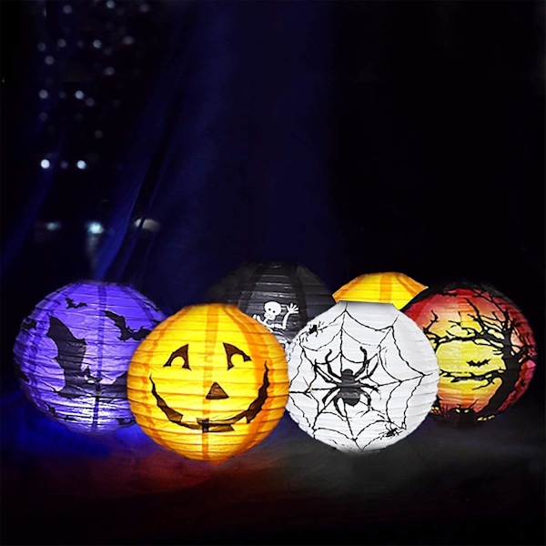 6 Pack Halloween Paper Lantern Halloween Party Lantern With Led Light, Halloween Hanging Lanterns Decorative, Halloween Lanterns For Home Outdoor Yard