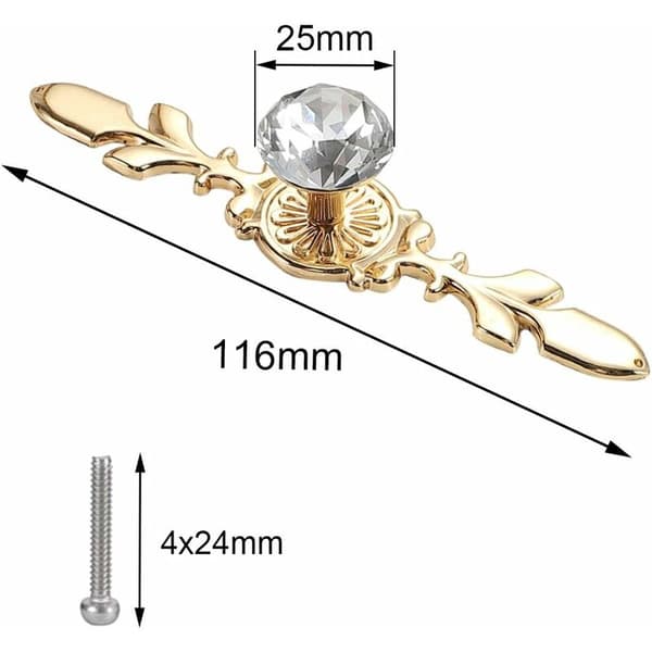 6 stk diamant dørknott gull krystall dørknotter skapknott D_jarx