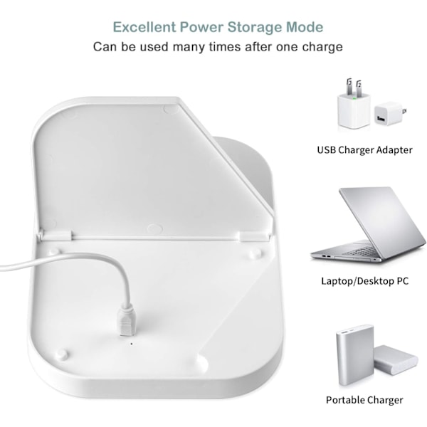 LED-opplyst sminkespeil lommespeil bordsspeil sminkespeil med berøringsknapp for lagring sammenleggbar speil 180° justerbar batterikabel for