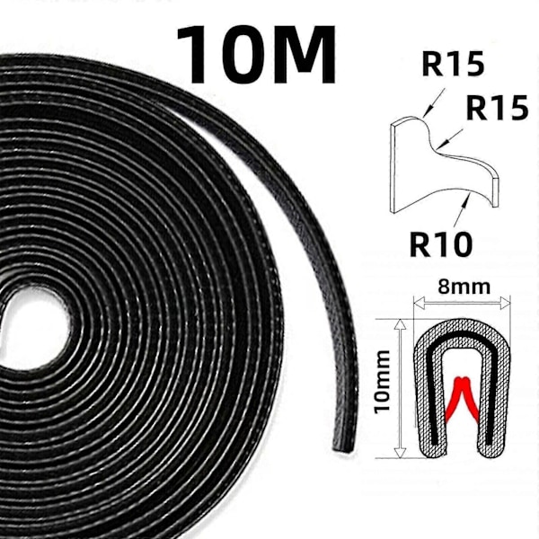 10 m kantskydd kantprofil svart rörtejp klämprofil gummi