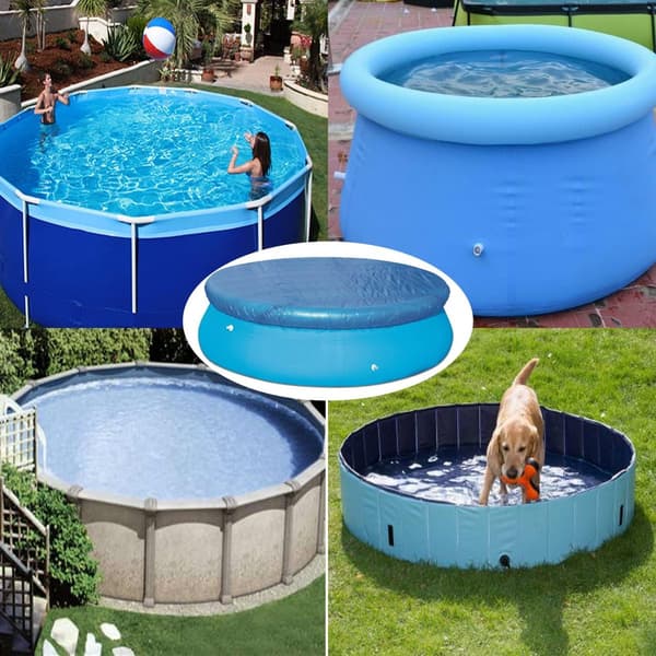 Rundt poolovertræk, vandtæt rivefast PE, støv- og solbeskyttelse til runde pools, blå, 183 cm diameter
