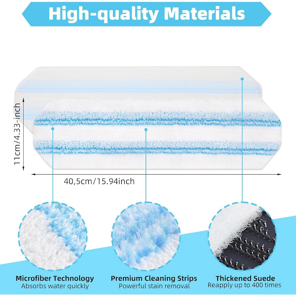 8-delt moppepude udskiftning egnet til O Cedar H2prO moppesystem, egnet til Vileda H2PrO fladmoppe refill kit - moppehoved udskiftning