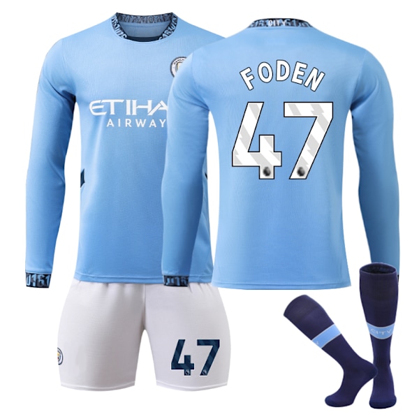 Manchester City Barn Hemmaställ 2024-2025 Höst & Vinter Strumpor Nr 47. Storlek 22 FOOEN No 9 socks + Guard 22