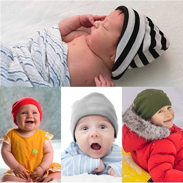 6-pak Nyfødt Babyhatte - Bløde Strikket Beanies til Drenge og Spædbørn 6 Pack D 0-6 months