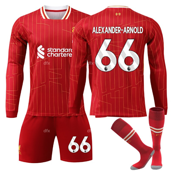 Liverpool Barn Hemmaställ 2024-2025 Höst & Vinter Nr 66 strumpor S ALEXANDER-ARNOLD No 3 socks + Guard S