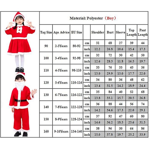 Julbarn Jultomte Herr Jultomte Ms Jultomte Kostym Dräkt Outfit Set Finklänning Pojkar Flickor Festlig Fest Cosplay Pojke Boy 7-8Y