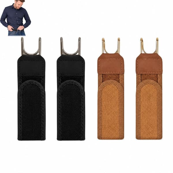 Elastisk bælte uden spænde, justerbart velcro-taljebånd med metalkroge, unisex komfortbælte, 4-pak, 2 sorte 2 brune