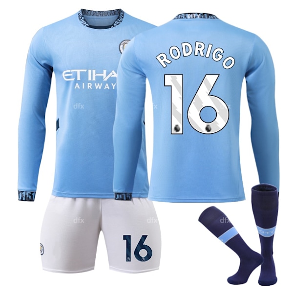 Manchester City Barn Hjemmestøtte 2024-2025 Høst og Vinter Nr. 16 Sokker. 26 RODRIGO No 17 socks. 26