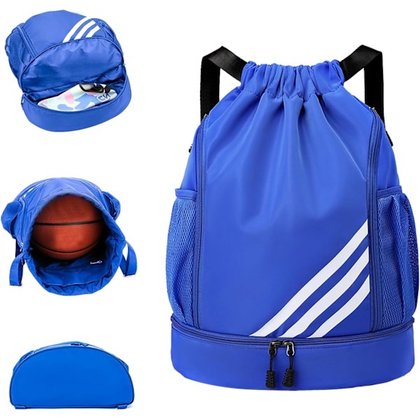 Dragskoväskor, Vattentät Simväska för Barn Vuxna, Stor Dragsko Gymväska, Sport Dragsko Gym Ryggsäck, Unisex PE-väska med Skofack Blue