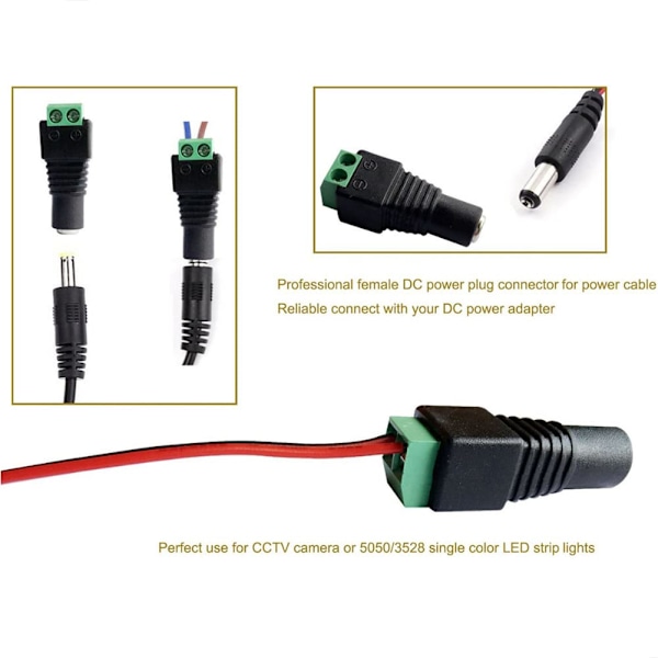 12 V DC-virtajohdon liitin 5,5 mm x 2,1 mm, CENTROPOWER (10 x uros + 10 x naaras) virtaliitäntä