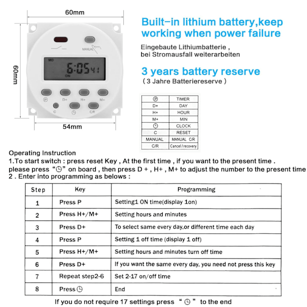 CN101A Timer 12V Mini LCD Digital Mikrocomputerstyret Timer