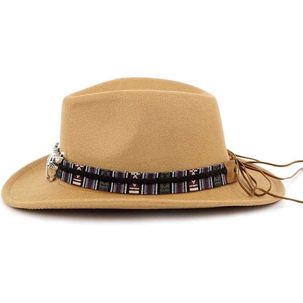 Unisex Deformerbar Cowboyhat Western Cowgirl Outbackhat Cattleman Fedora med Flettet Bånd og Tyrekranie