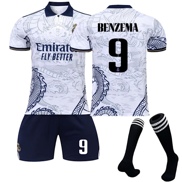 22-23 Real Madrid Nr. 9 Benzema Dragon fotballdrakt T-skjorte sett zy M