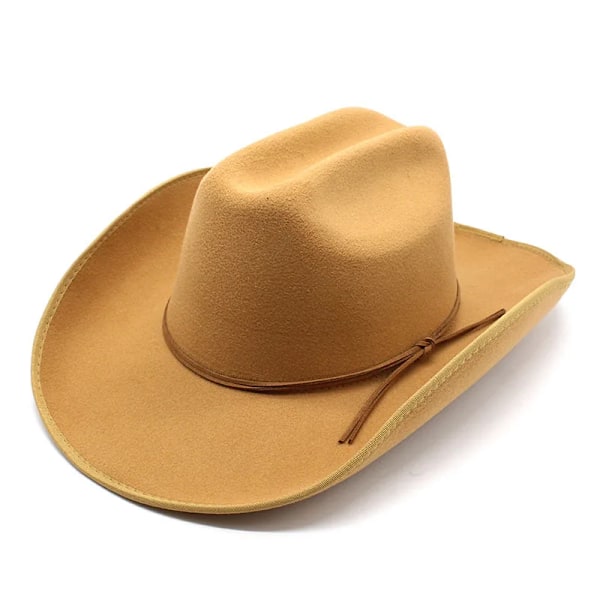 Retro Fine Leather Strap Imitation Cashmere Women Men Large Wide Brim Yellowstone Cowboy Western Cap Cowgirl Cap 56 59cm